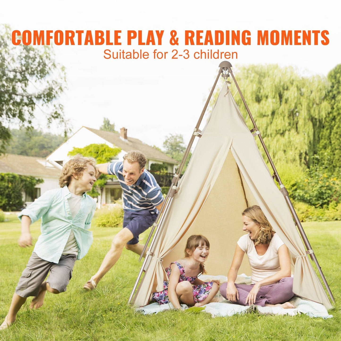 Foldable Teepee Play Tent for Toddlers, Indoor/Outdoor Use, Ages 1-5, Beige