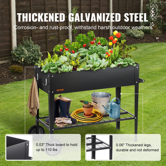 Elevated Galvanized Metal Planter Box, 108 x 49.5 x 80 cm for Outdoor Use