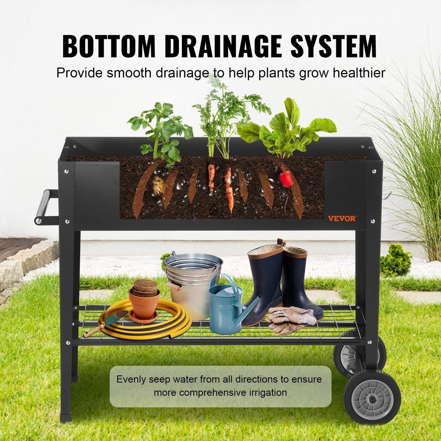 Elevated Galvanized Metal Planter Box, 108 x 49.5 x 80 cm for Outdoor Use