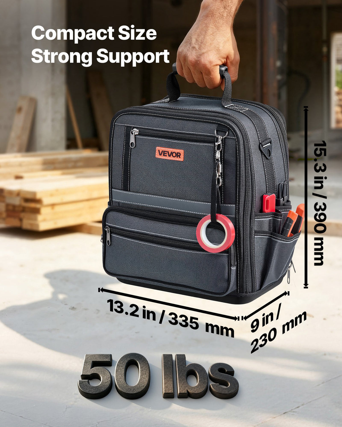 Tool Bag, 335 MM, 34-Pocket Portable Large Tool Box Organizer Storage, Carry Toolbox with Hard Plastic Base, Large Zipper, Adjustable Shoulder Strap, for Men Women Dad Husband Fathers Day