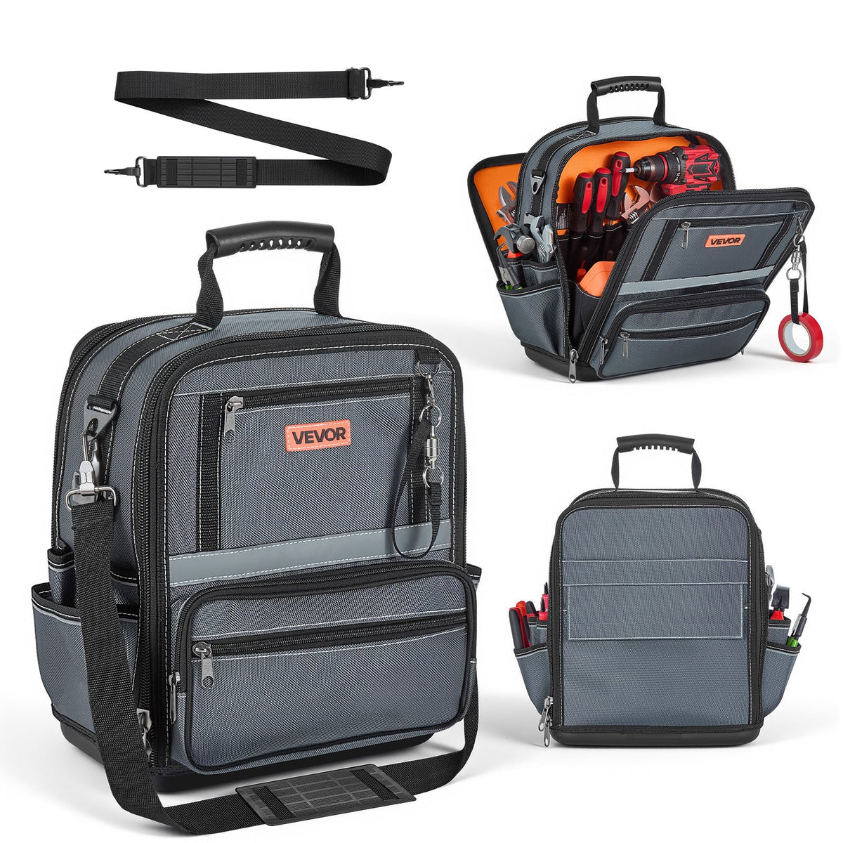 Tool Bag, 335 MM, 34-Pocket Portable Large Tool Box Organizer Storage, Carry Toolbox with Hard Plastic Base, Large Zipper, Adjustable Shoulder Strap, for Men Women Dad Husband Fathers Day