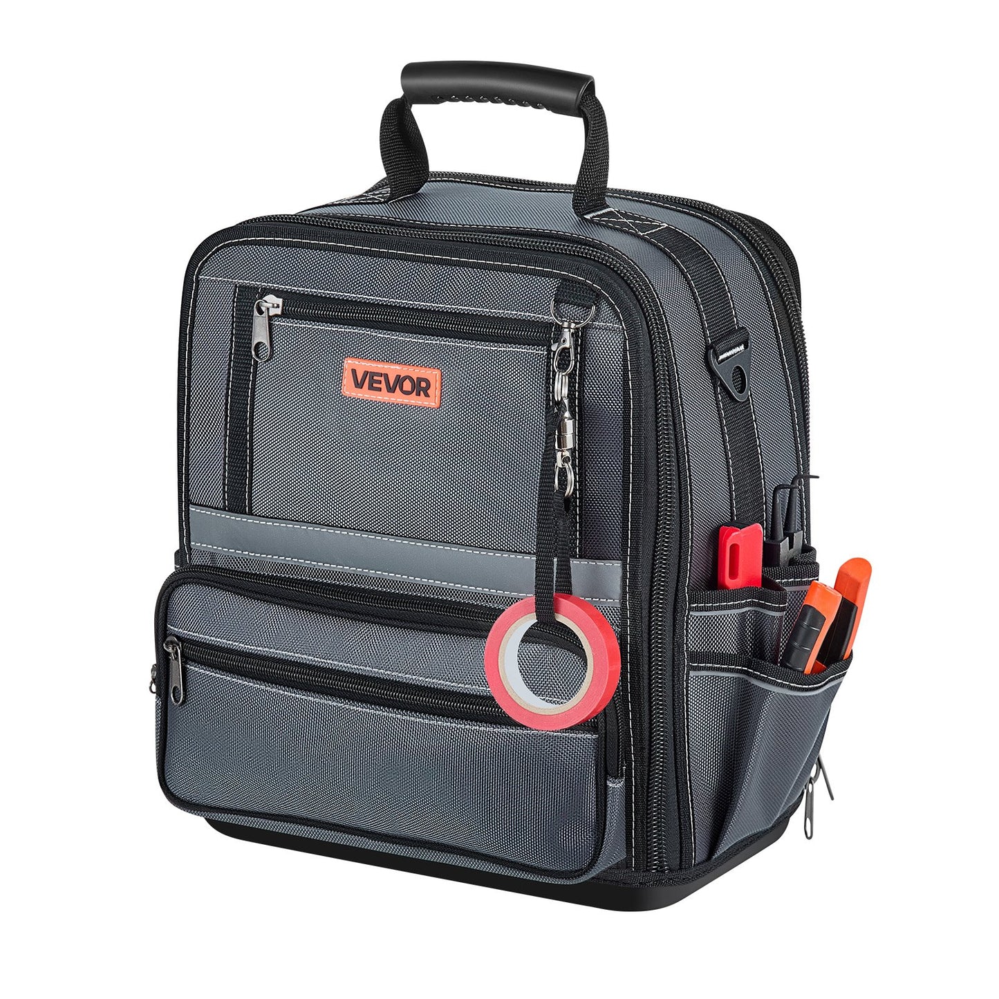 Tool Bag, 335 MM, 34-Pocket Portable Large Tool Box Organizer Storage, Carry Toolbox with Hard Plastic Base, Large Zipper, Adjustable Shoulder Strap, for Men Women Dad Husband Fathers Day