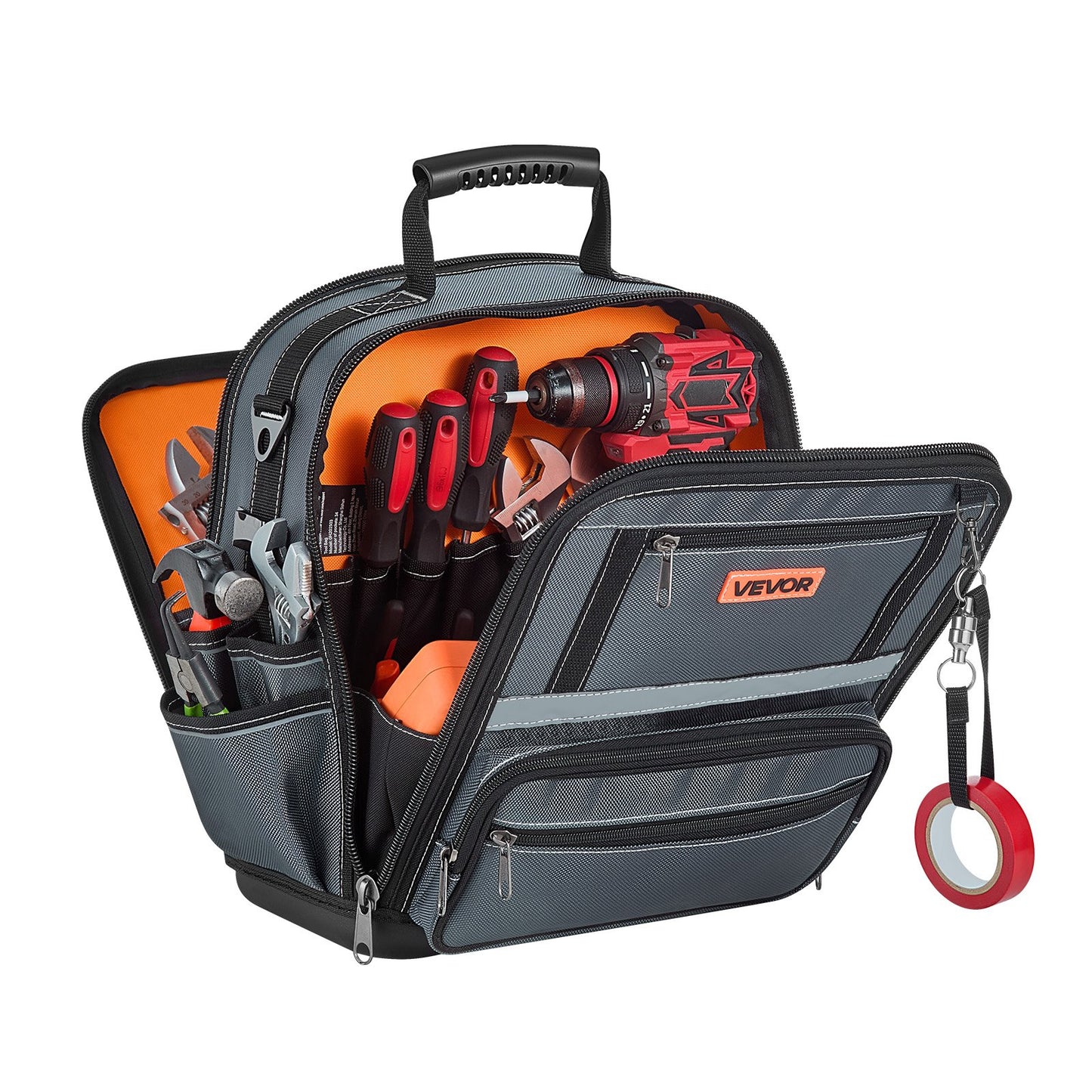 Tool Bag, 335 MM, 34-Pocket Portable Large Tool Box Organizer Storage, Carry Toolbox with Hard Plastic Base, Large Zipper, Adjustable Shoulder Strap, for Men Women Dad Husband Fathers Day
