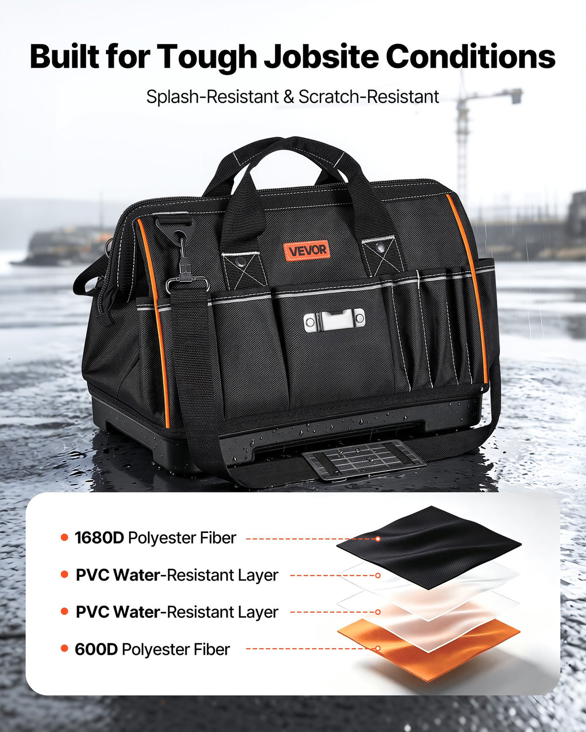 Tool Bag, 410 MM, 33-Pocket Portable Large Tool Box Organizer Storage, Toolbox with Water-Resistant Base, Large Zipper, Adjustable Shoulder Strap Toolbag, for Men Women Dad Husband Fathers Day
