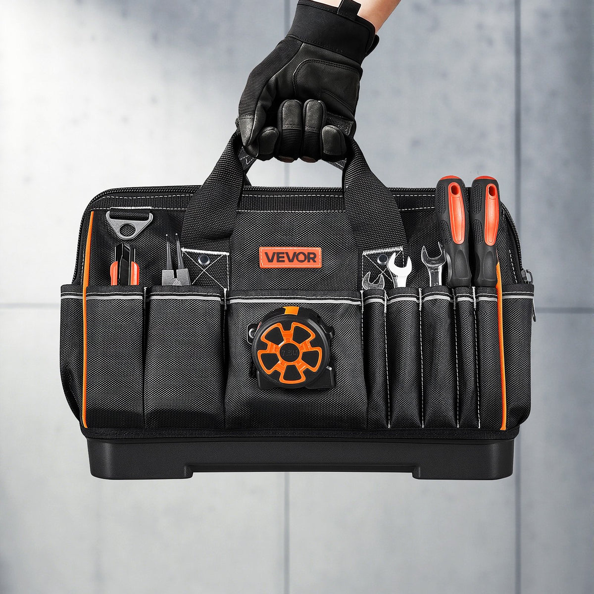 Tool Bag, 410 MM, 33-Pocket Portable Large Tool Box Organizer Storage, Toolbox with Water-Resistant Base, Large Zipper, Adjustable Shoulder Strap Toolbag, for Men Women Dad Husband Fathers Day