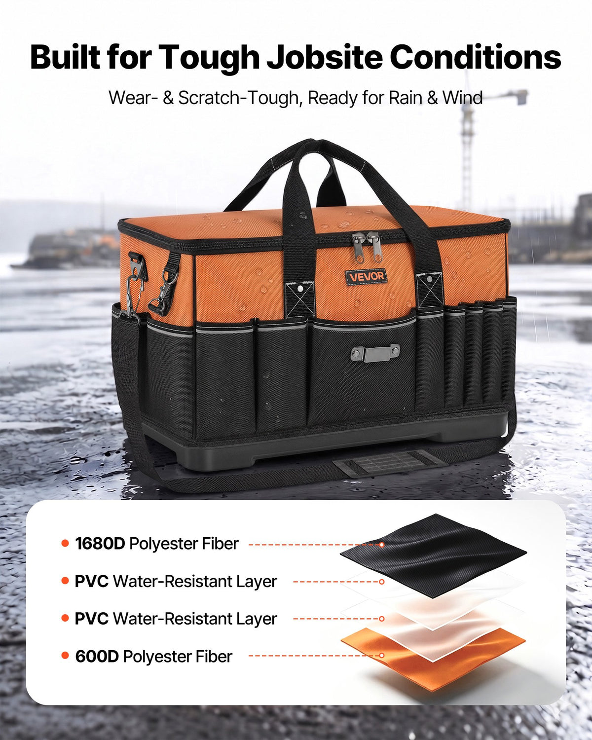 Tool Bag, 485 MM, 33-Pocket Portable Large Tool Box Organizer Storage, Toolbox with Water-Resistant Base, Large Zipper, Adjustable Shoulder Strap Toolbag, for Men Women Dad Husband Fathers Day