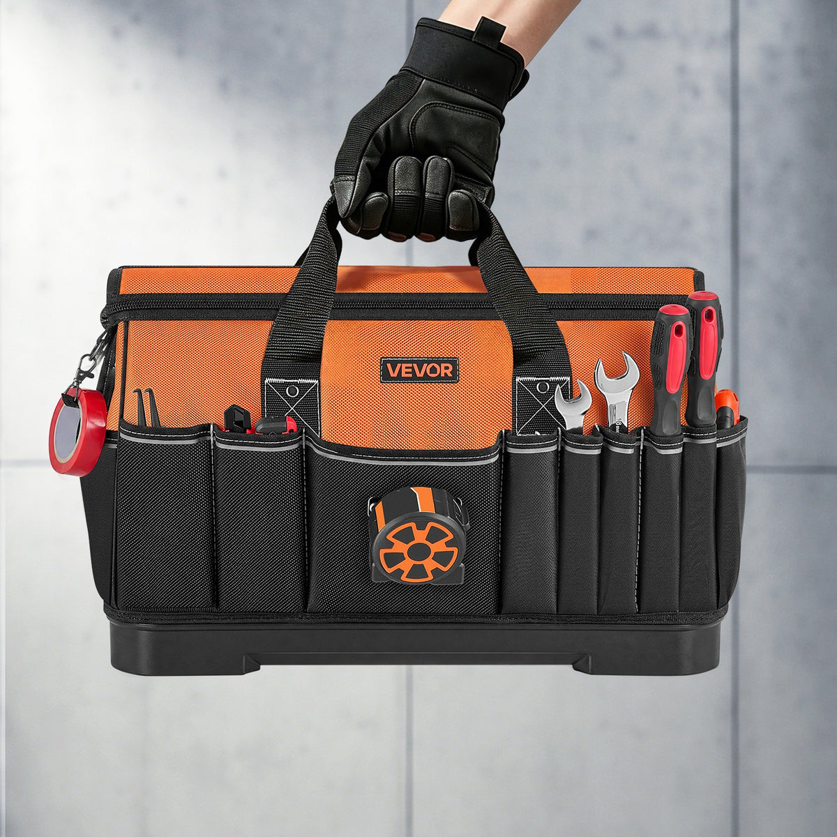 Tool Bag, 485 MM, 33-Pocket Portable Large Tool Box Organizer Storage, Toolbox with Water-Resistant Base, Large Zipper, Adjustable Shoulder Strap Toolbag, for Men Women Dad Husband Fathers Day