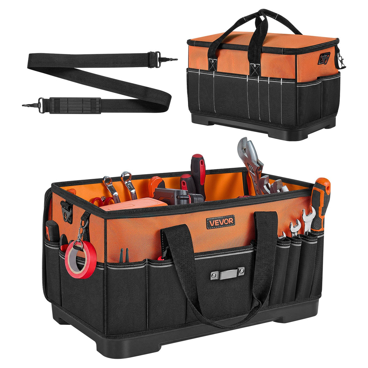 Tool Bag, 485 MM, 33-Pocket Portable Large Tool Box Organizer Storage, Toolbox with Water-Resistant Base, Large Zipper, Adjustable Shoulder Strap Toolbag, for Men Women Dad Husband Fathers Day