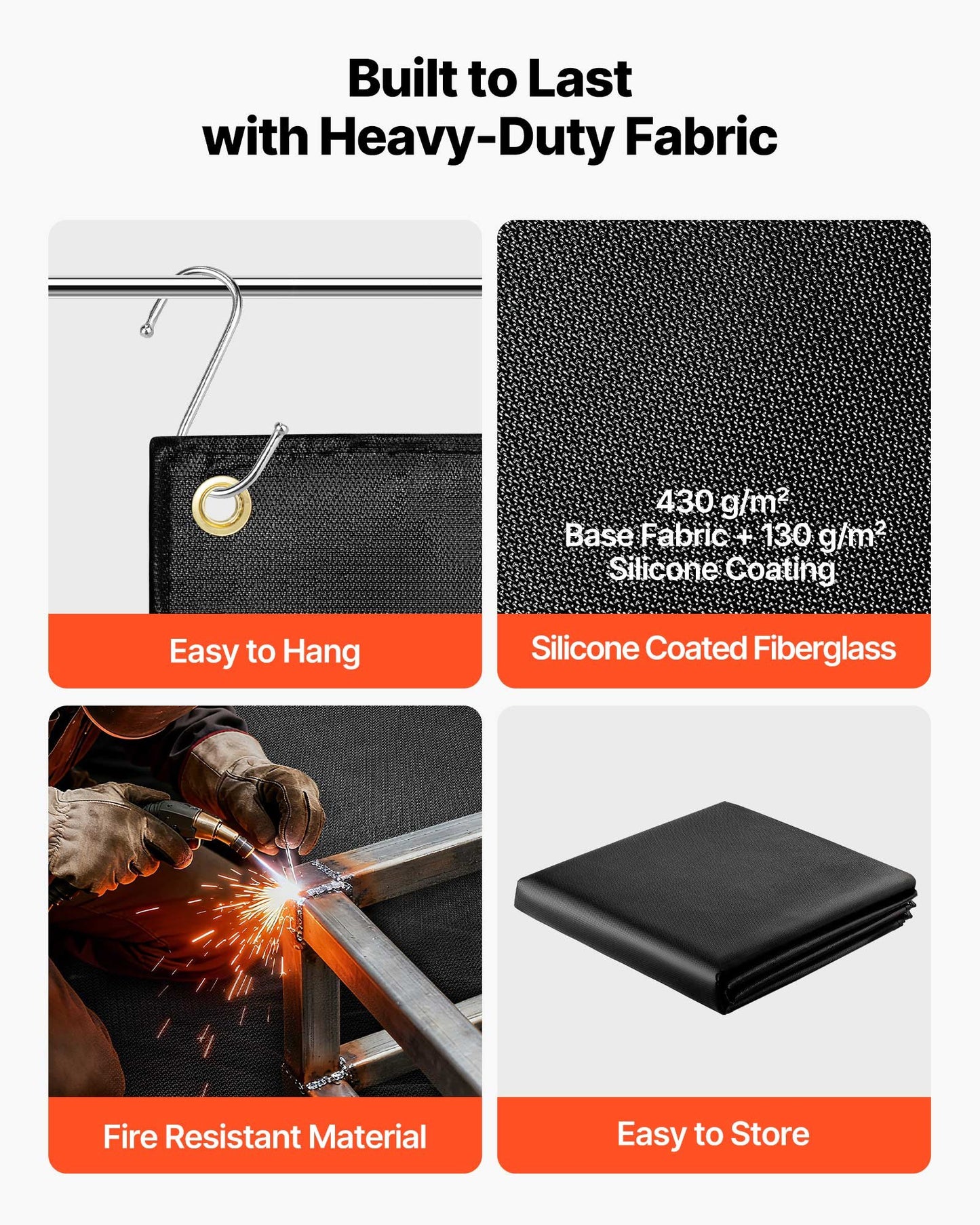 Welding Blanket, 1219mm x 1829mm Silicone Coated Fiberglass Welding Blanket, 1800°F Heat Resistant Safety Protection Blankets, Flame Retardant Fireproof Insulation Mat with Metal Grommets