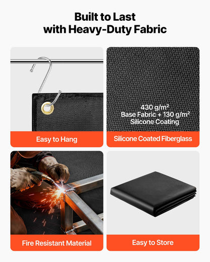 Welding Blanket, 1219mm x 1829mm Silicone Coated Fiberglass Welding Blanket, 1800°F Heat Resistant Safety Protection Blankets, Flame Retardant Fireproof Insulation Mat with Metal Grommets