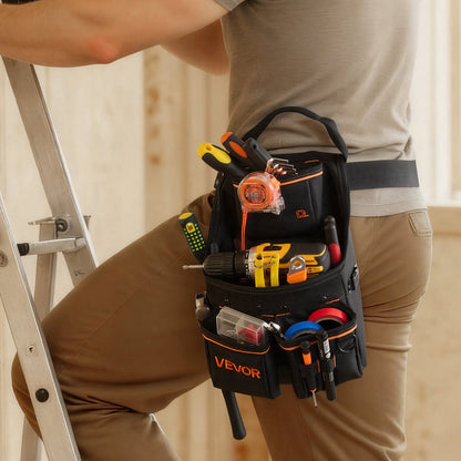 Tool Pouch with Belt, 14 Pockets Professional Tool Belt Pouch for Men, Heavy Duty Detachable Adjustable Utility Work Bag for Electrician, Carpenter, Construction, Adjusts Waist 83 cm to 127 cm