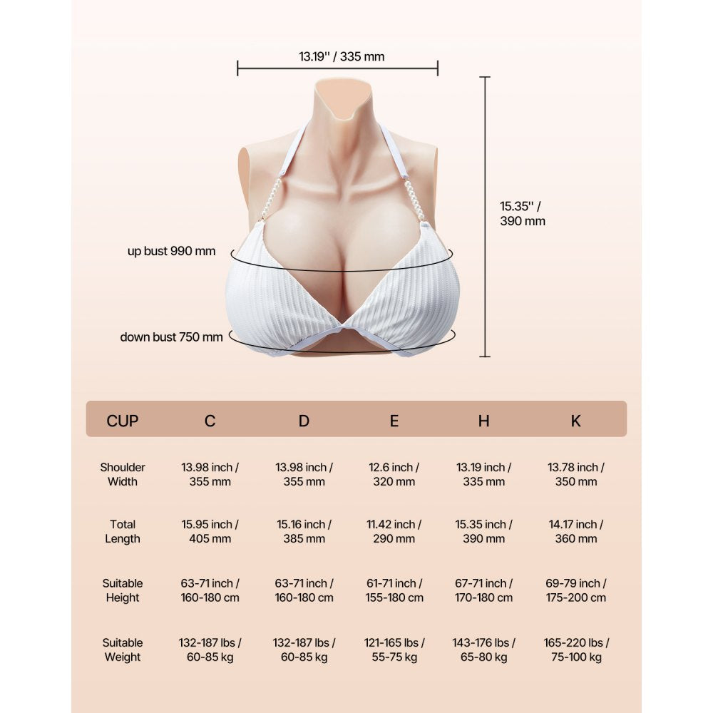 Silicone Breastplate H-Cup High Neck Fake Breasts for Cosplay Drag Queen