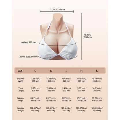 Silicone Breastplate H-Cup High Neck Fake Breasts for Cosplay Drag Queen