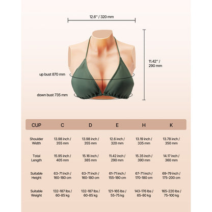 VEVOR Silicone Breastplate E-Cup High Neck Fake Breasts for Cosplay Drag Queen