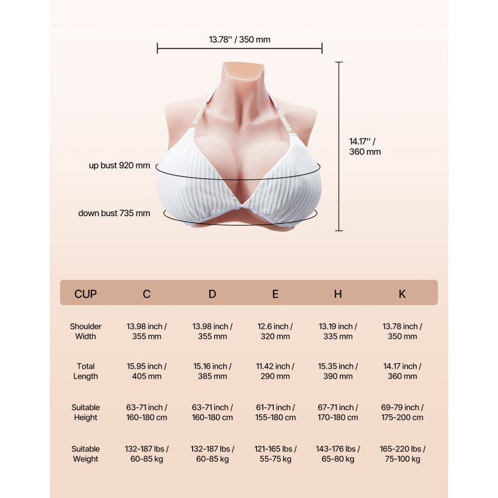 Silicone Breastplate K Sized High Neck Fake Breasts for Cosplay Drag Queen