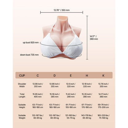 Silicone Breastplate K Sized High Neck Fake Breasts for Cosplay Drag Queen