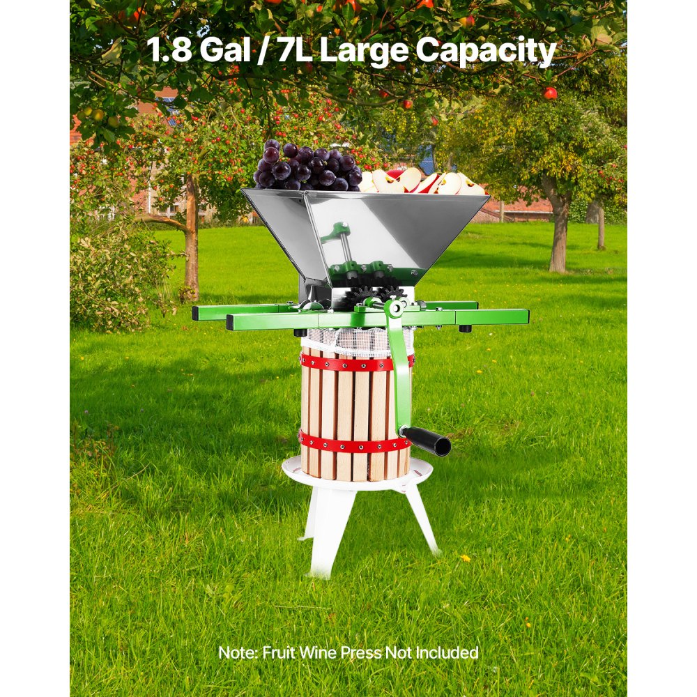 VEVOR Fruit and Apple Crusher for Wine Cider Making 1.8 Gal/7L Stainless Steel