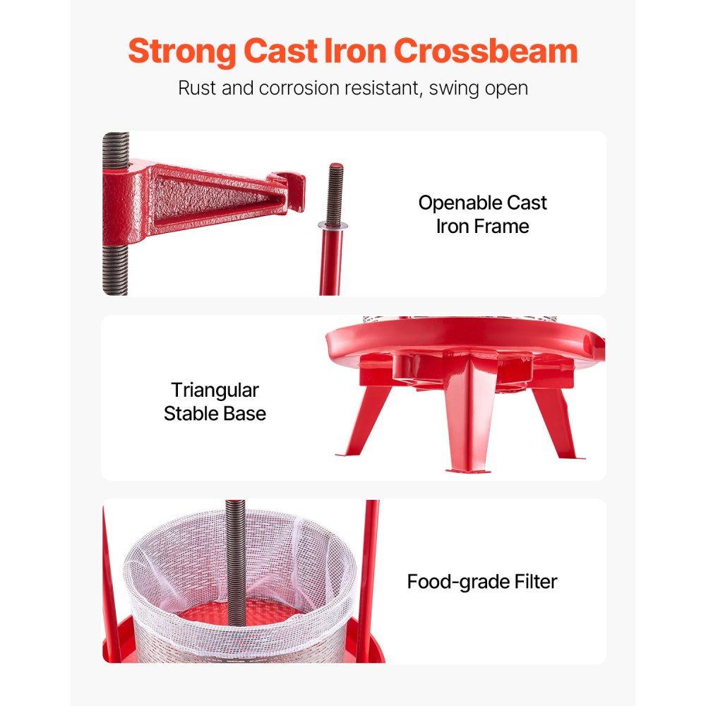 VEVOR Fruit Wine Press Manual Press for Wine Making 2.38 Gal/9L Stainless Steel