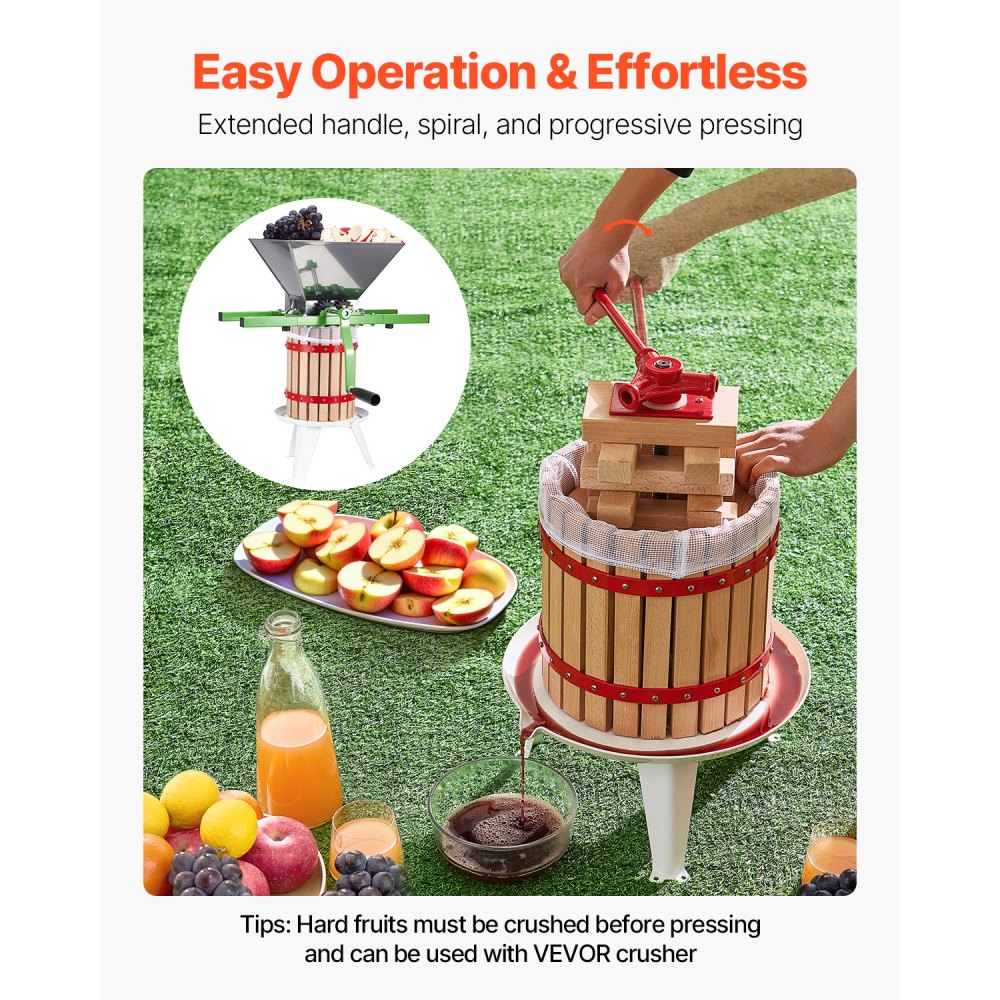 VEVOR Fruit Wine Press Manual Press for Wine Making 3.2 Gal/12L Wood Basket