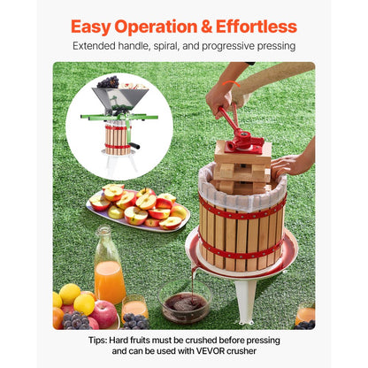 VEVOR Fruit Wine Press Manual Press for Wine Making 3.2 Gal/12L Wood Basket