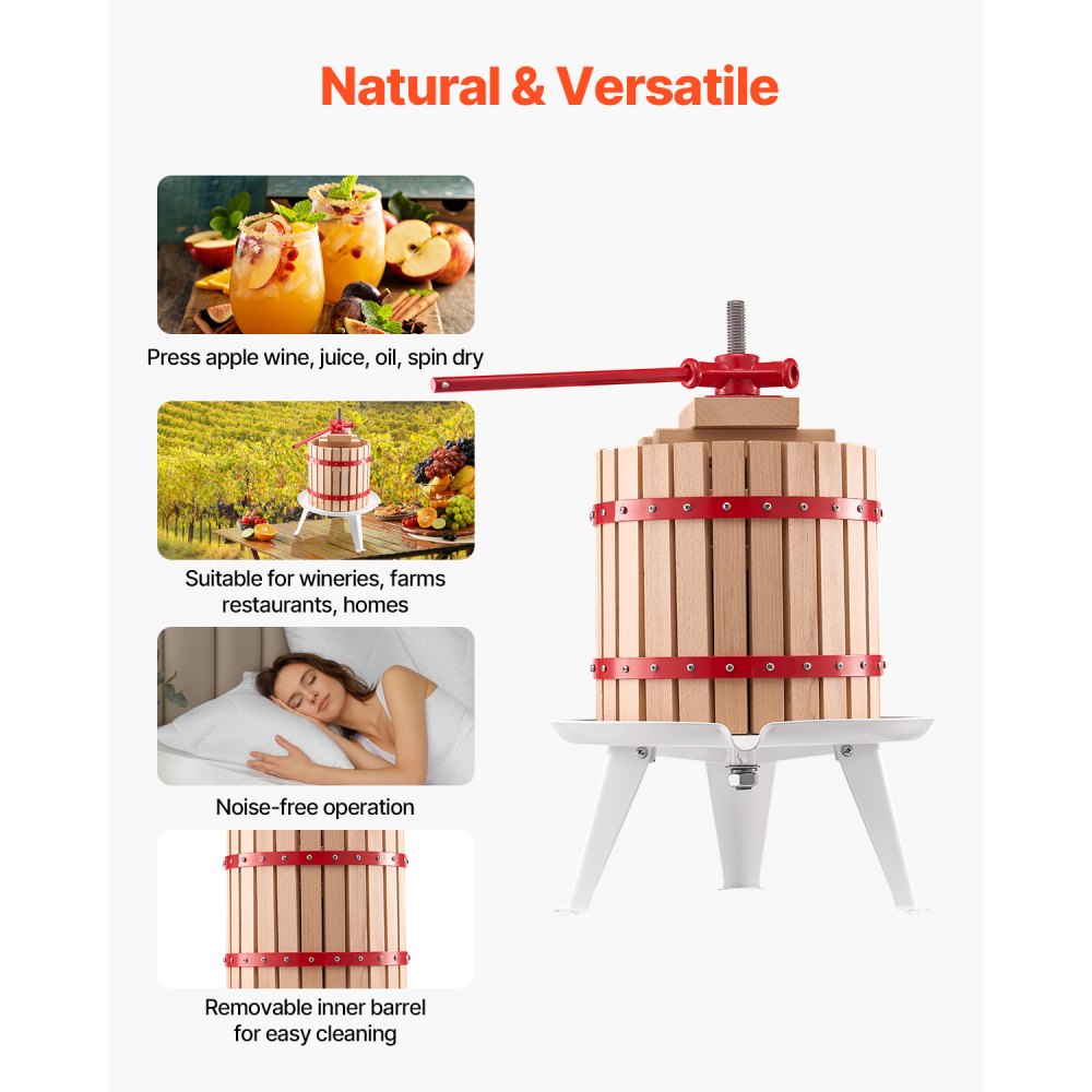 VEVOR Fruit Wine Press Manual Press for Wine Making 3.2 Gal/12L Wood Basket