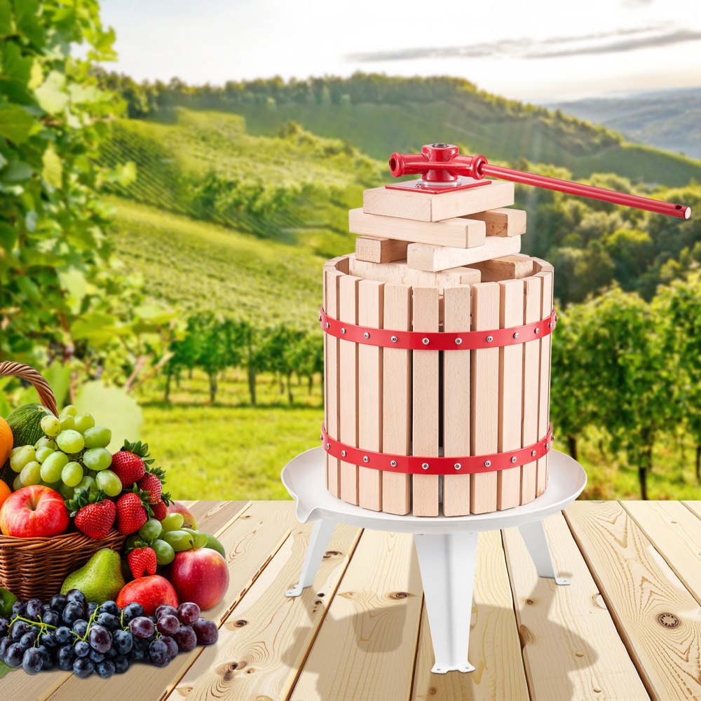 VEVOR Fruit Wine Press Manual Press for Wine Making 3.2 Gal/12L Wood Basket
