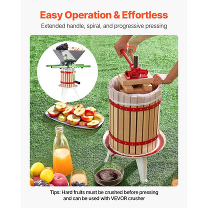 VEVOR Fruit Wine Press Manual Press for Wine Making 4.75 Gal/18L Wood Basket