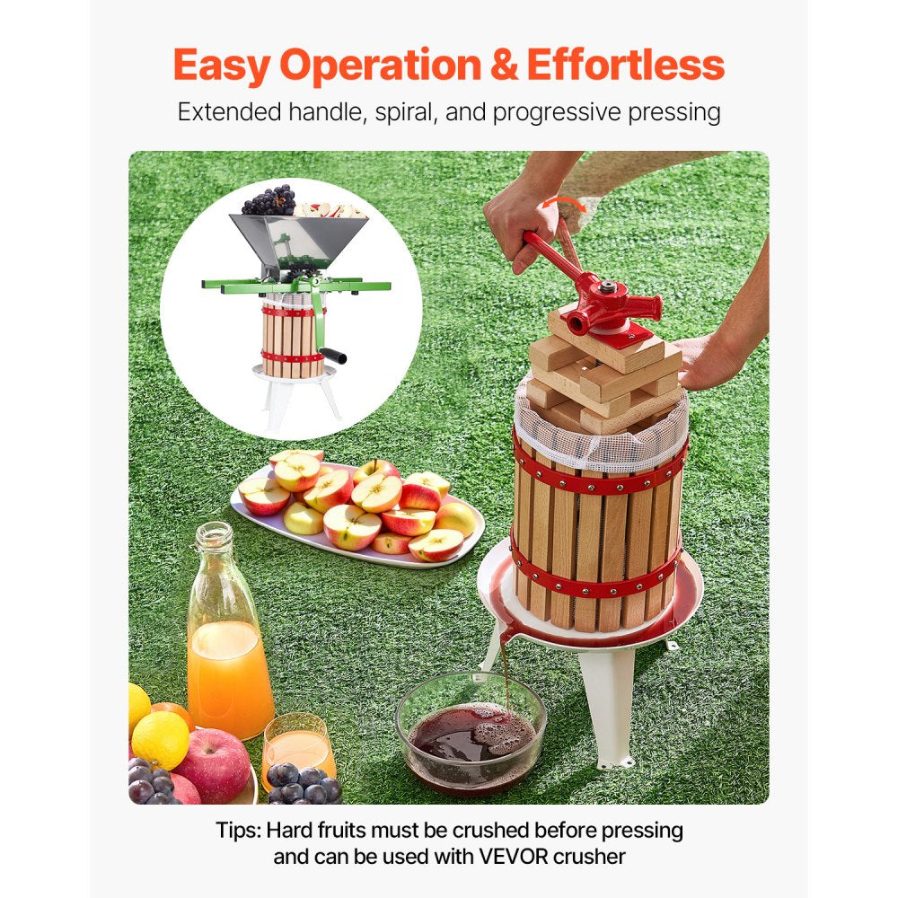 VEVOR Fruit Wine Press Manual Press for Wine Making 1.6 Gal/6L Wood Basket