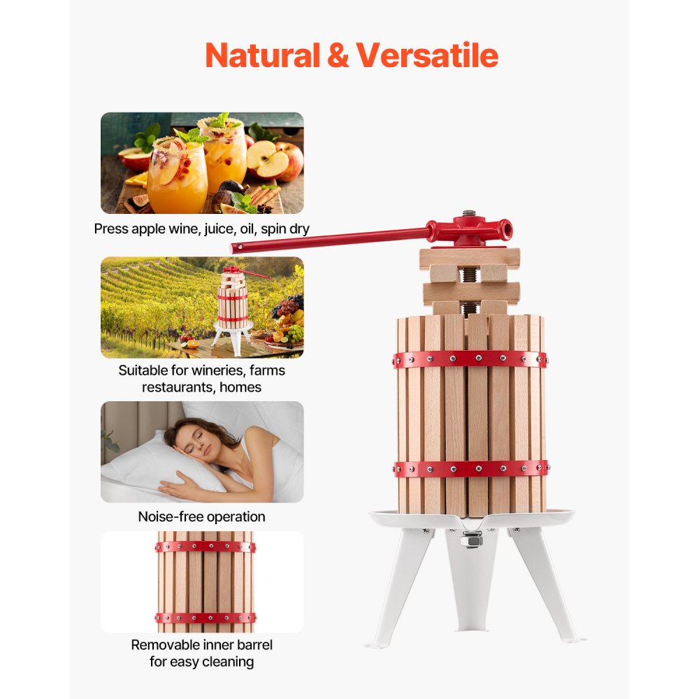 VEVOR Fruit Wine Press Manual Press for Wine Making 1.6 Gal/6L Wood Basket