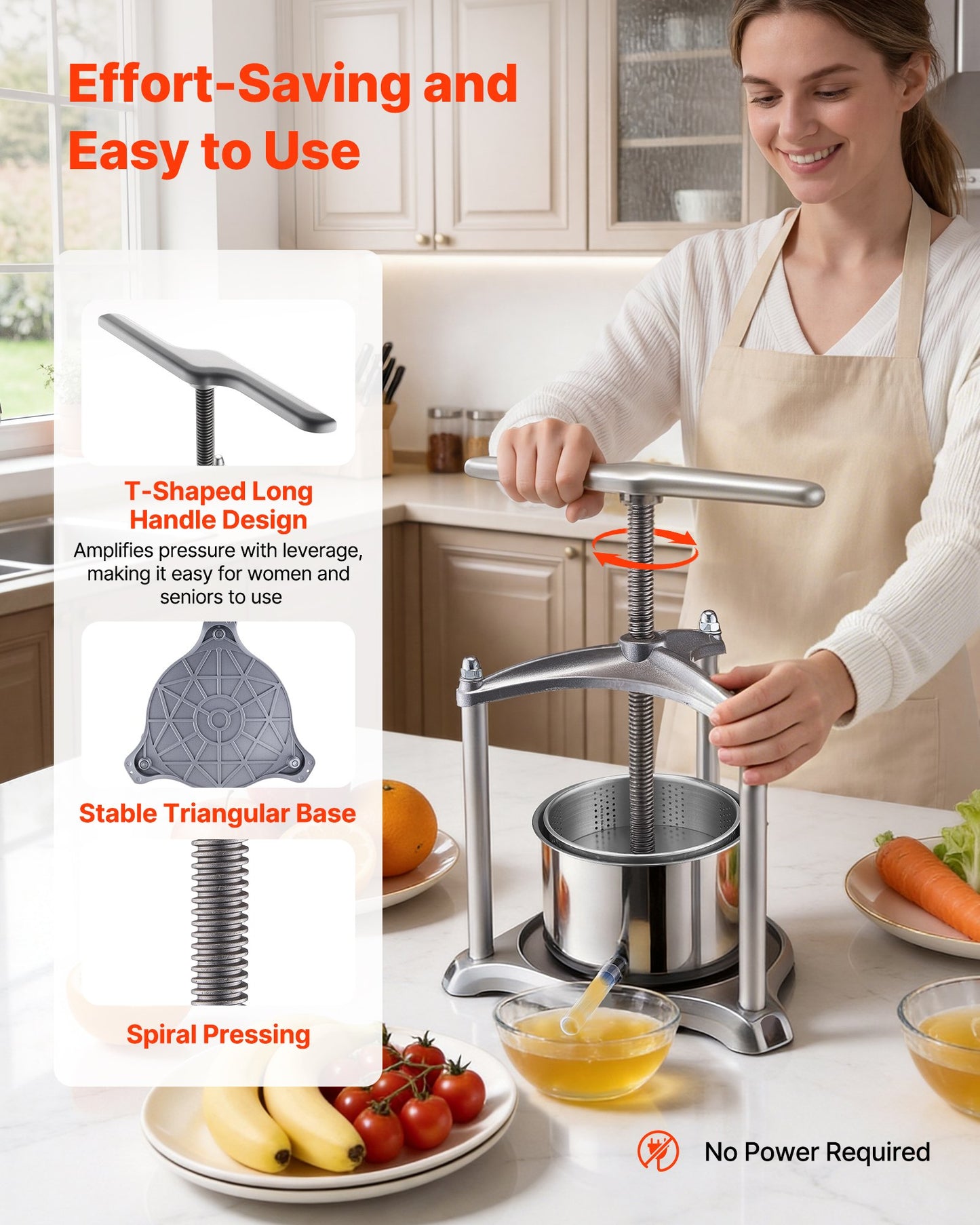 Fruit Wine Press, 0.8 Gallon/3L, Stainless Steel Manual Juice Maker with Powerful T-Shaped Handle, Juice Making for Apple/Grape/Orange/Berry, Cheese/Tincture/Herbal Press, for Kitchen Home