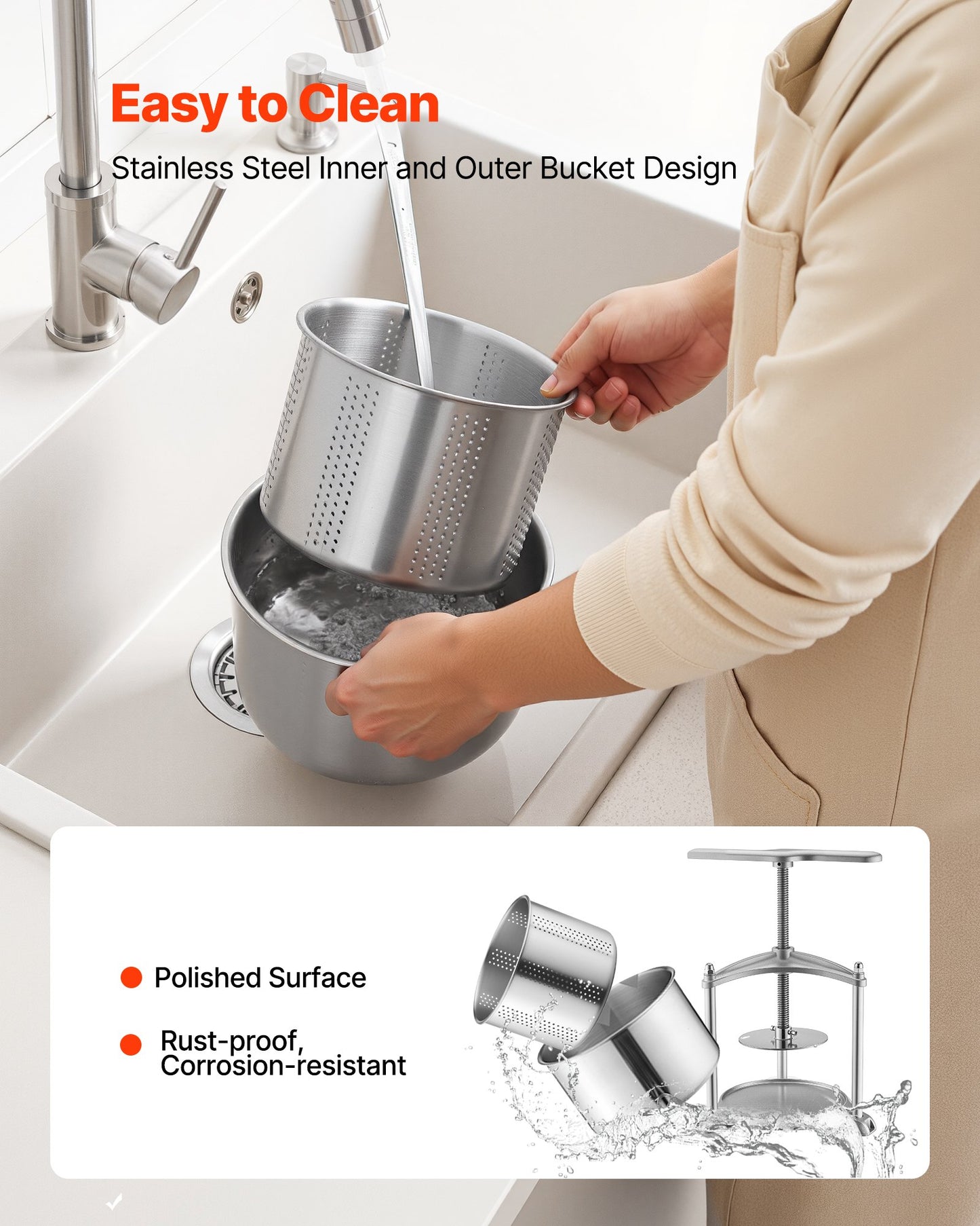 Fruit Wine Press, 0.8 Gallon/3L, Stainless Steel Manual Juice Maker with Powerful T-Shaped Handle, Juice Making for Apple/Grape/Orange/Berry, Cheese/Tincture/Herbal Press, for Kitchen Home