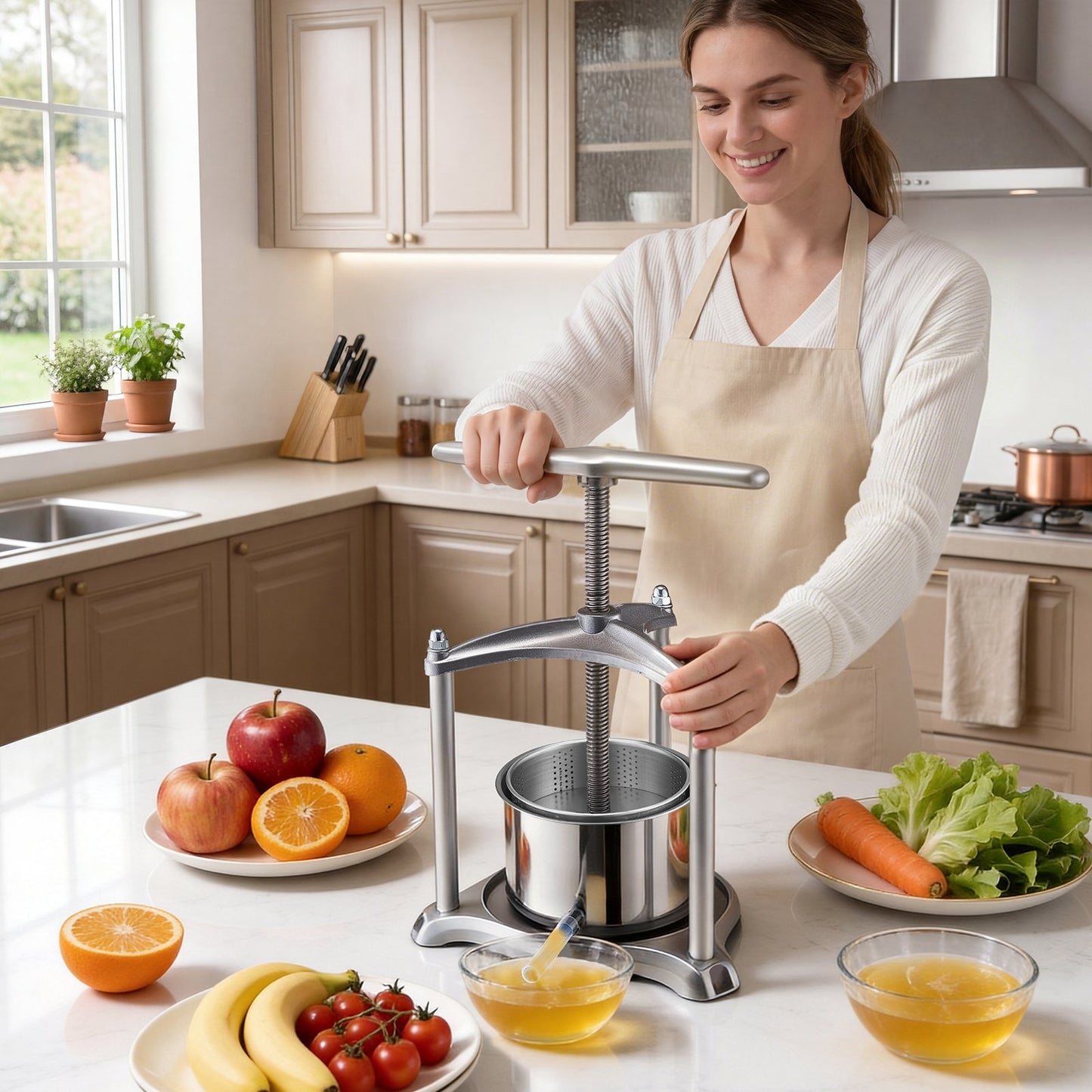 Fruit Wine Press, 0.8 Gallon/3L, Stainless Steel Manual Juice Maker with Powerful T-Shaped Handle, Juice Making for Apple/Grape/Orange/Berry, Cheese/Tincture/Herbal Press, for Kitchen Home