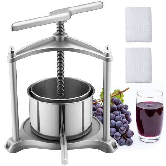 Fruit Wine Press, 0.8 Gallon/3L, Stainless Steel Manual Juice Maker with Powerful T-Shaped Handle, Juice Making for Apple/Grape/Orange/Berry, Cheese/Tincture/Herbal Press, for Kitchen Home