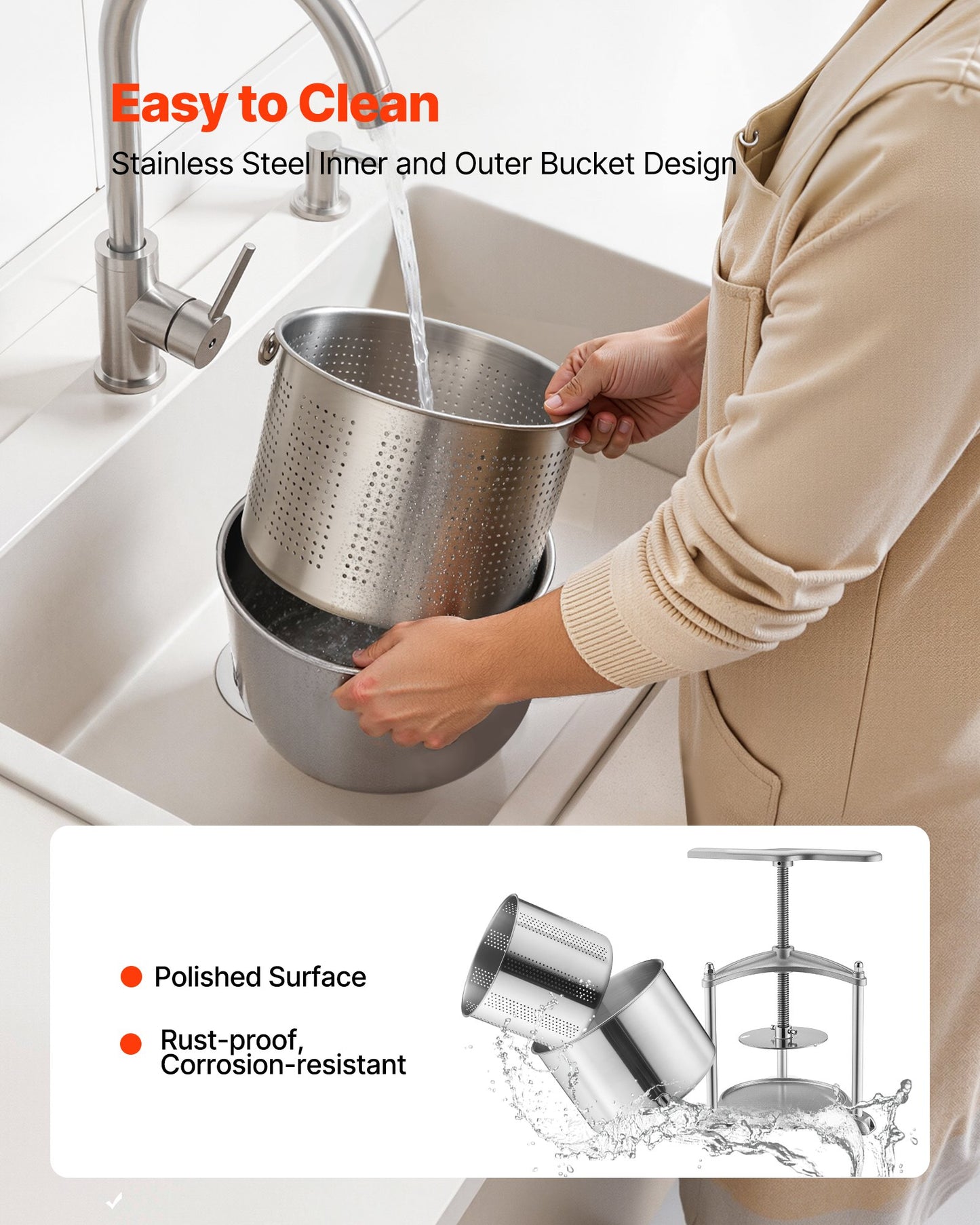 Fruit Wine Press, 1.6 Gallon/6L, Stainless Steel Manual Juice Maker with Powerful T-Shaped Handle, Juice Making for Apple/Grape/Orange/Berry, Cheese/Tincture/Herbal Press, for Kitchen Home