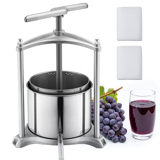 Fruit Wine Press, 1.6 Gallon/6L, Stainless Steel Manual Juice Maker with Powerful T-Shaped Handle, Juice Making for Apple/Grape/Orange/Berry, Cheese/Tincture/Herbal Press, for Kitchen Home
