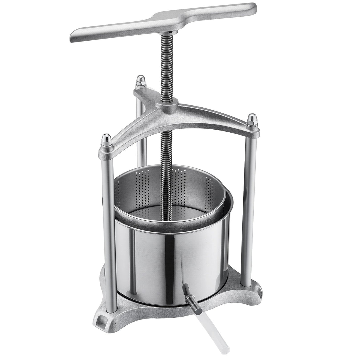 Fruit Wine Press, 1.6 Gallon/6L, Stainless Steel Manual Juice Maker with Powerful T-Shaped Handle, Juice Making for Apple/Grape/Orange/Berry, Cheese/Tincture/Herbal Press, for Kitchen Home