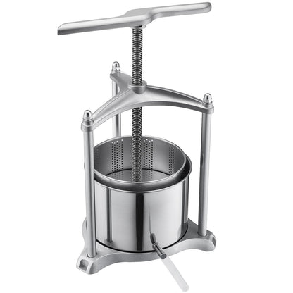 Fruit Wine Press, 1.6 Gallon/6L, Stainless Steel Manual Juice Maker with Powerful T-Shaped Handle, Juice Making for Apple/Grape/Orange/Berry, Cheese/Tincture/Herbal Press, for Kitchen Home