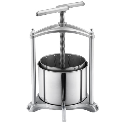 Fruit Wine Press, 1.6 Gallon/6L, Stainless Steel Manual Juice Maker with Powerful T-Shaped Handle, Juice Making for Apple/Grape/Orange/Berry, Cheese/Tincture/Herbal Press, for Kitchen Home