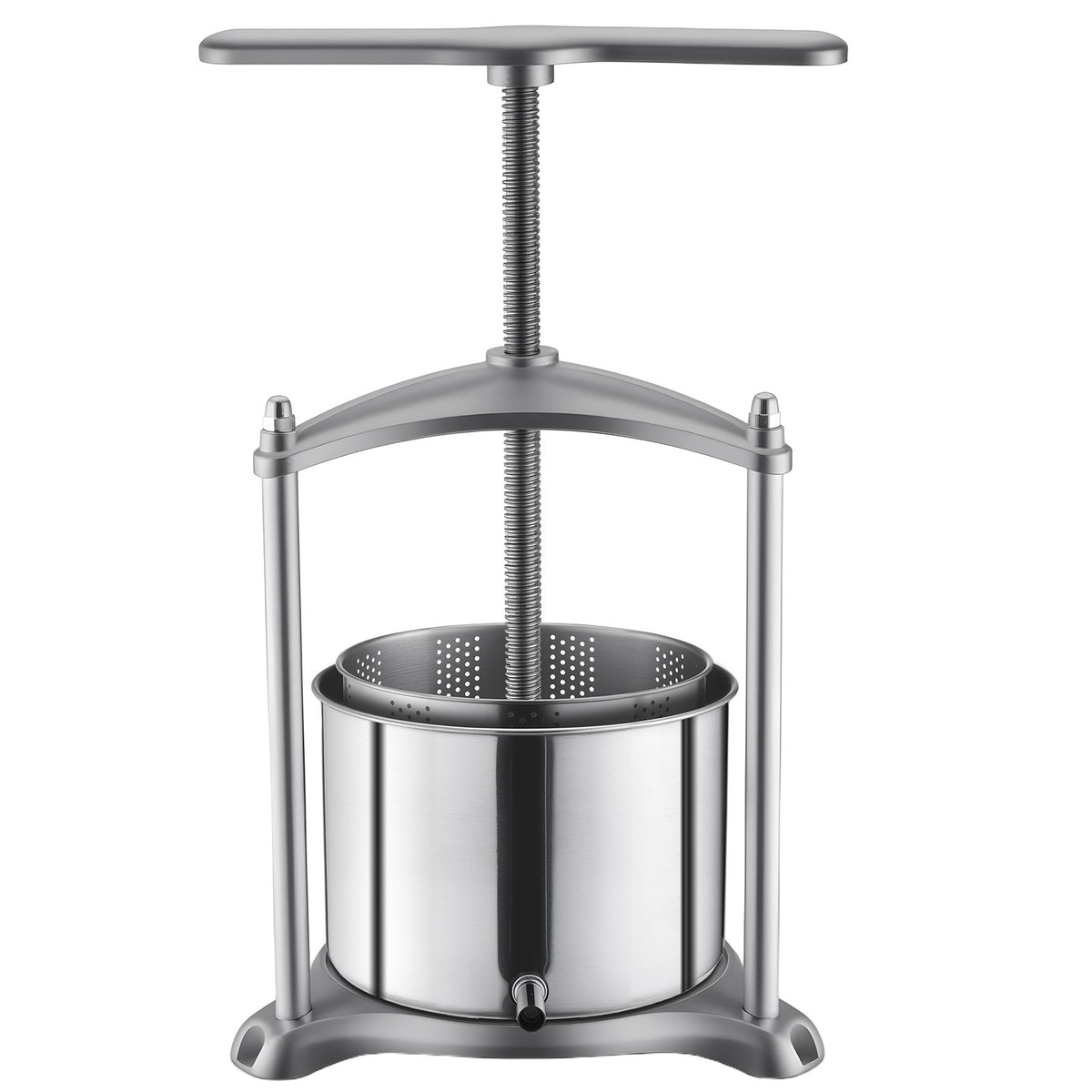Fruit Wine Press, 1.6 Gallon/6L, Stainless Steel Manual Juice Maker with Powerful T-Shaped Handle, Juice Making for Apple/Grape/Orange/Berry, Cheese/Tincture/Herbal Press, for Kitchen Home