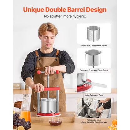 Fruit Wine Press Manual Press for Wine Making 0.44 Gal/1.65L Stainless Steel