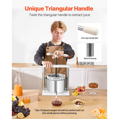 VEVOR Fruit Wine Press Manual Press for Wine Making 1.45 Gal/5L Stainless Steel