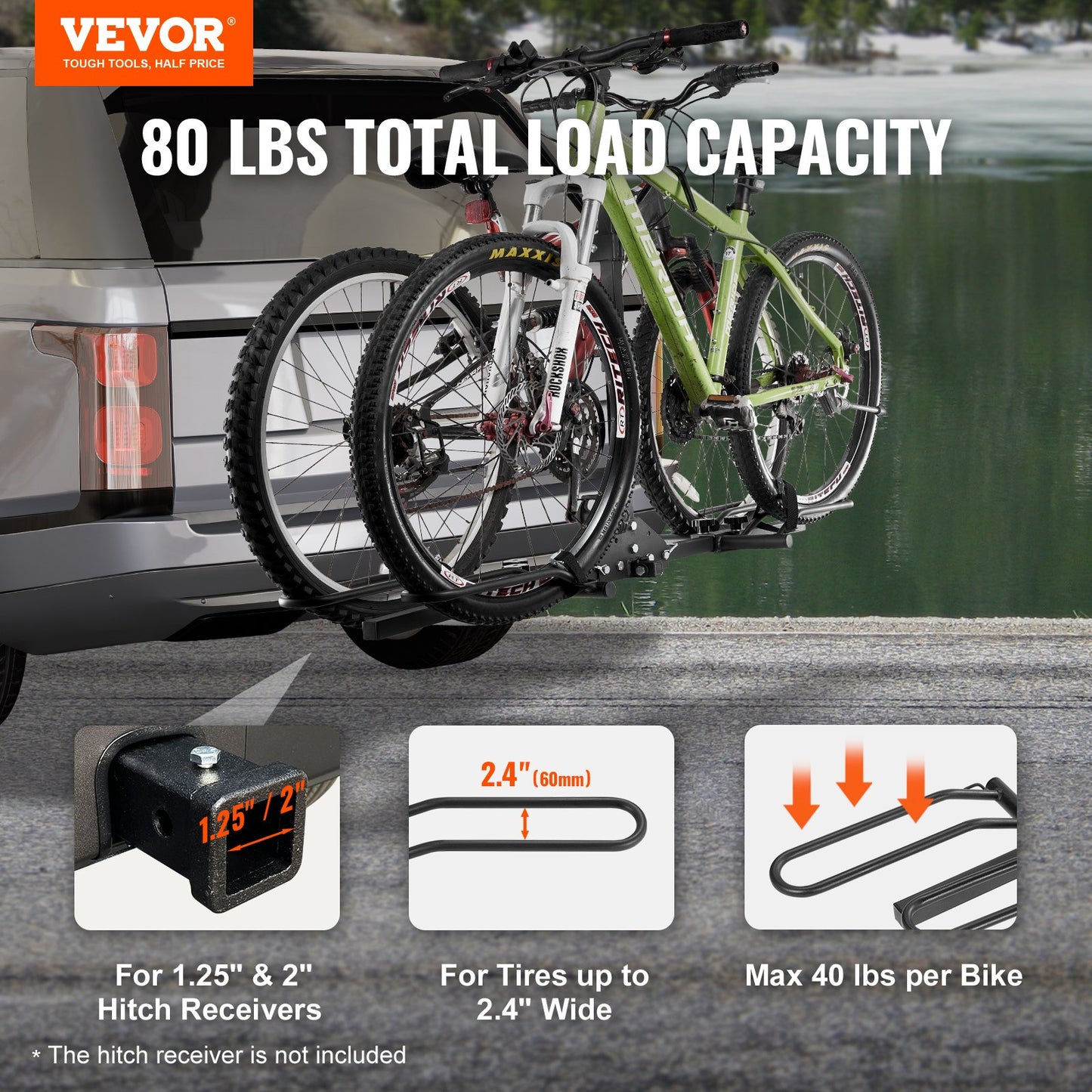 VEVOR 2-Bike Rack Hitch Mount Folding Carrier Car Truck SUV 1.25 80lbs