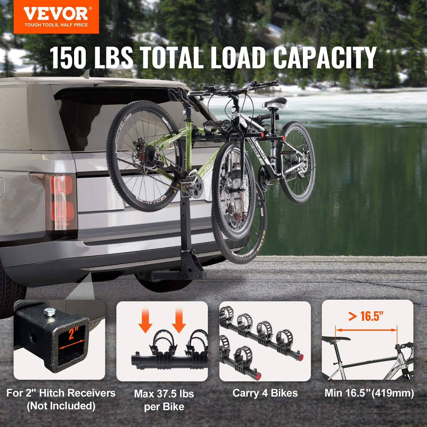 VEVOR 4 Bike Rack Hitch Mount Folding Swing Down Bicycle Carrier Car Truck SUV 150