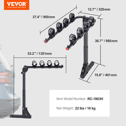 VEVOR 4 Bike Rack Hitch Mount Folding Swing Down Bicycle Carrier Car Truck SUV 150