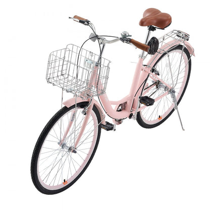 VEVOR 26-Inch Cruiser Bike 1-Speed Pink Beach Cruiser Bike with Basket