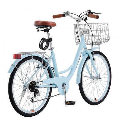 VEVOR 26-Inch Cruiser Bike 7-Speed Light Blue Beach Cruiser Bike with Basket