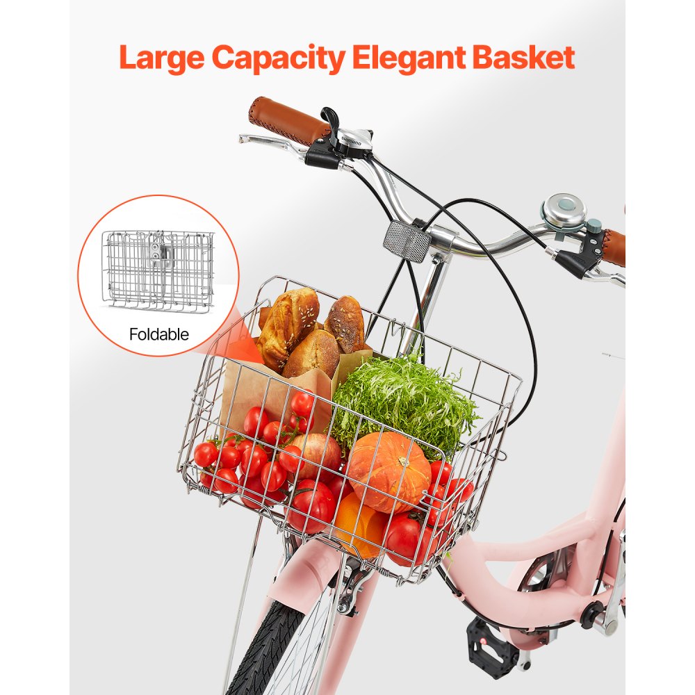 VEVOR 26-Inch Cruiser Bike 7-Speed Pink Beach Cruiser Bike with Basket ...