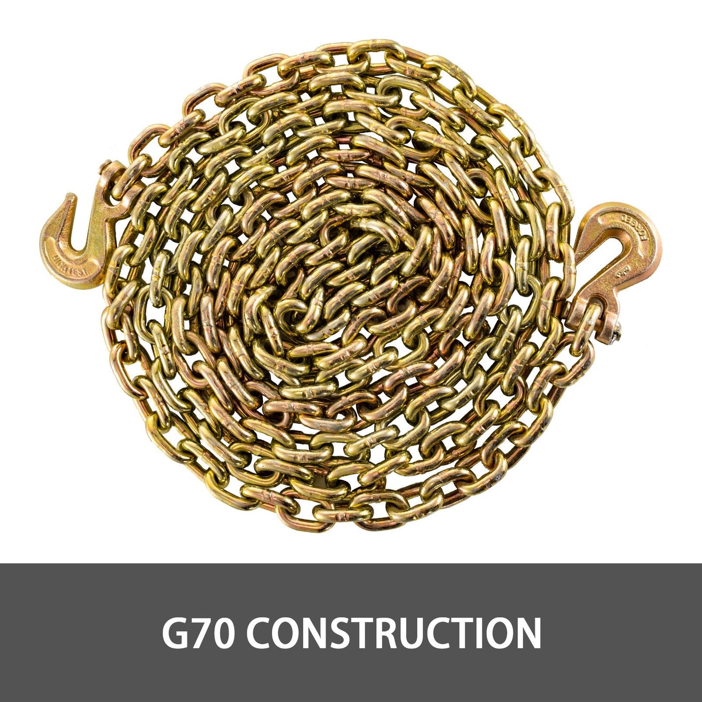 Heavy-Duty 8mm x 6.3m Tow Chain with Safety Hooks, 2132kg Capacity