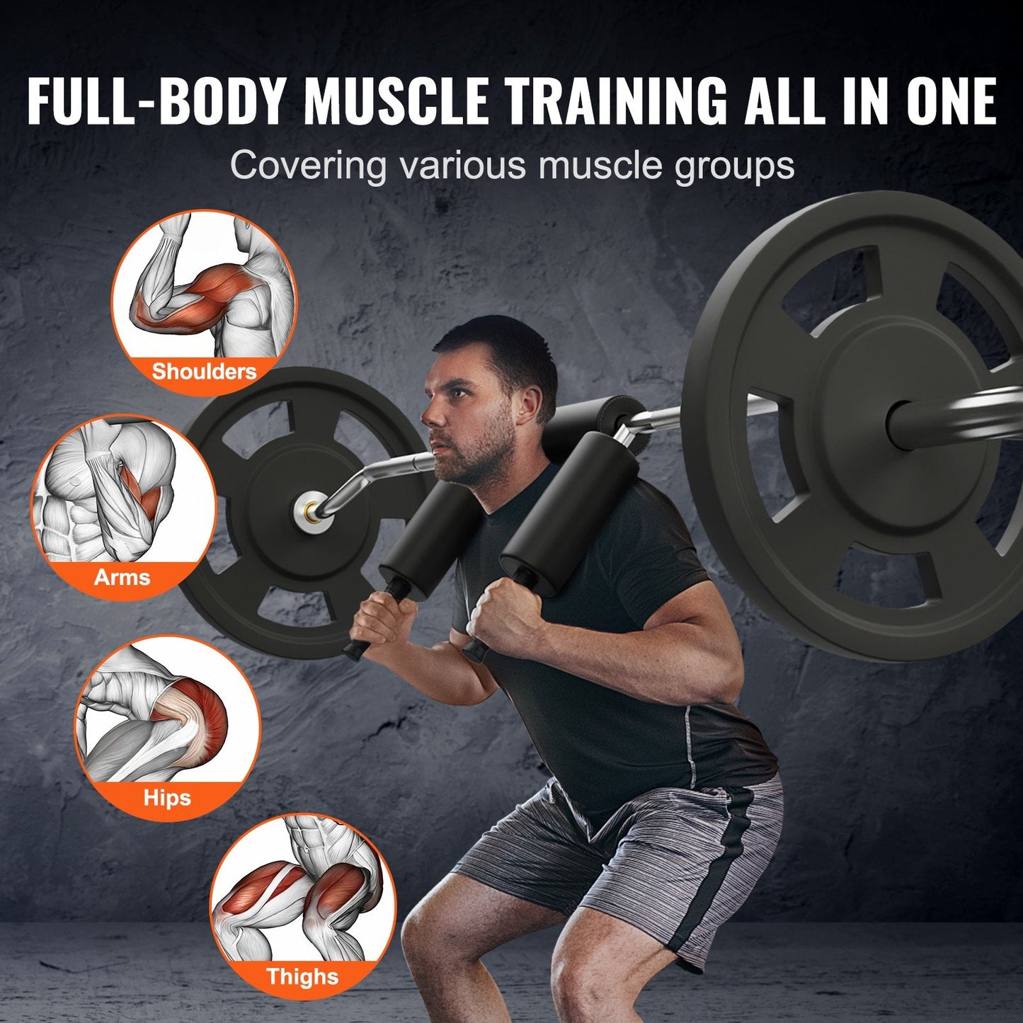 Safety Squat Bar with 318kg Capacity, Shoulder Pads & 28mm Diameter Bar