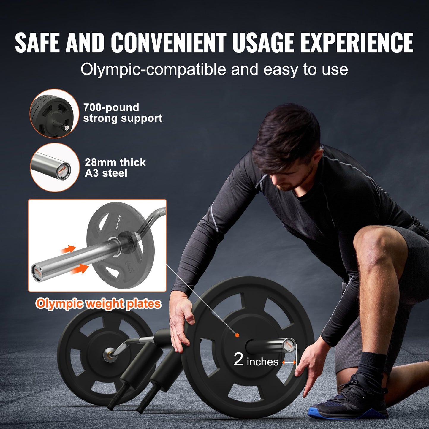 VEVOR Safety Squat Bar, 318kg Fitness Squat Bar, Safety Squat Bar Attachment with